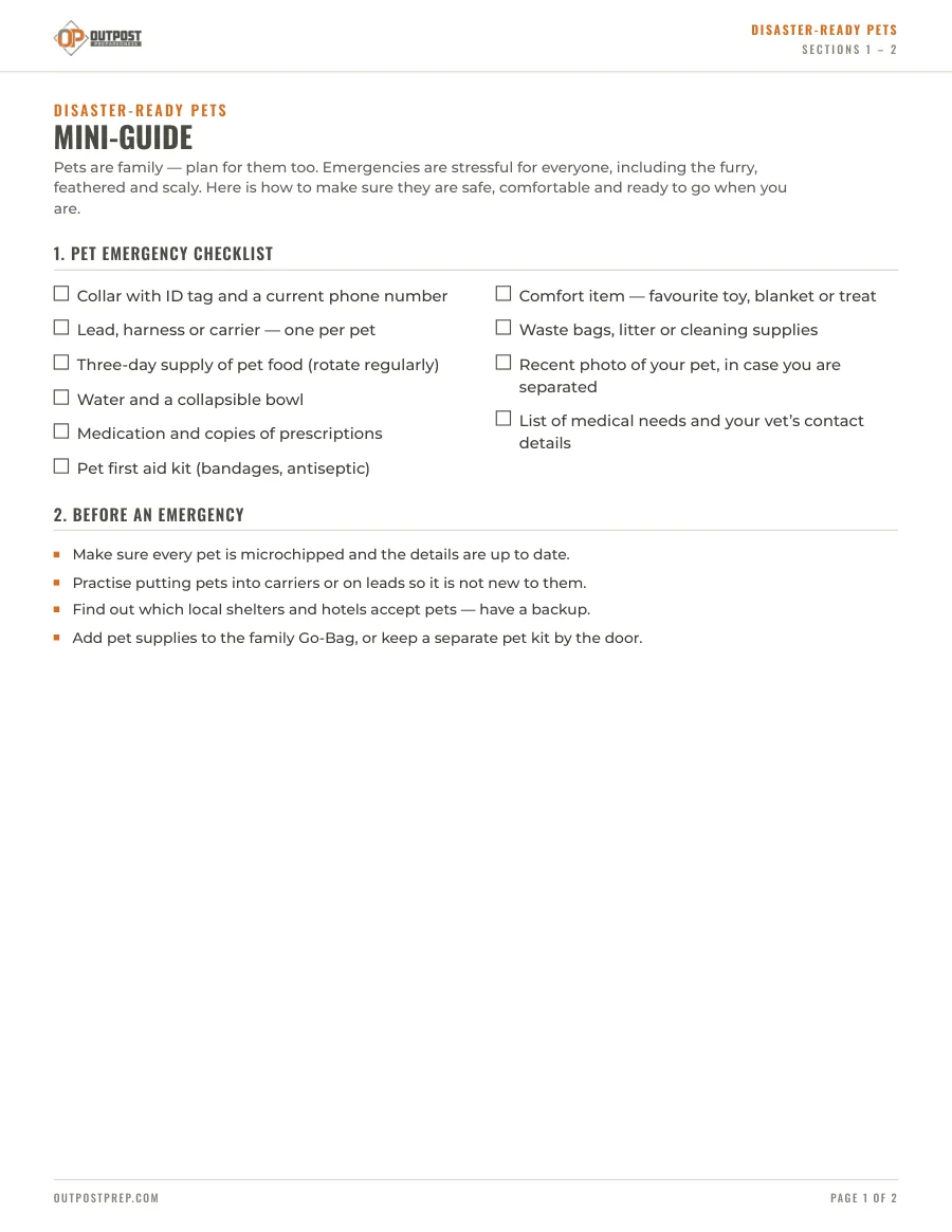 First page of Disaster-Ready Pet Mini-Guide
