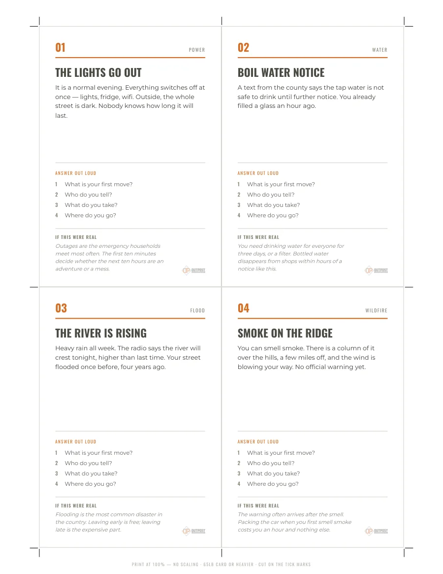 First page of TEN MINUTES — 40 scenario cards